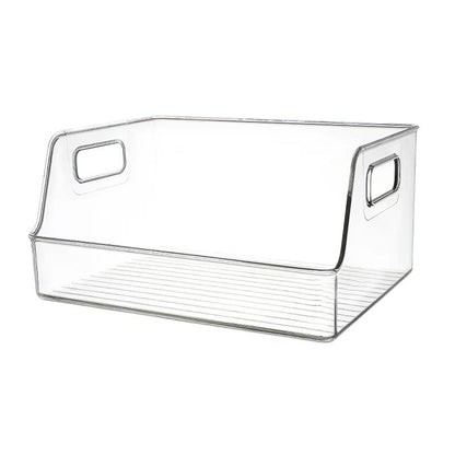 Transparente Organizerbox mit abgeschrägter Front und integrierten Griffen