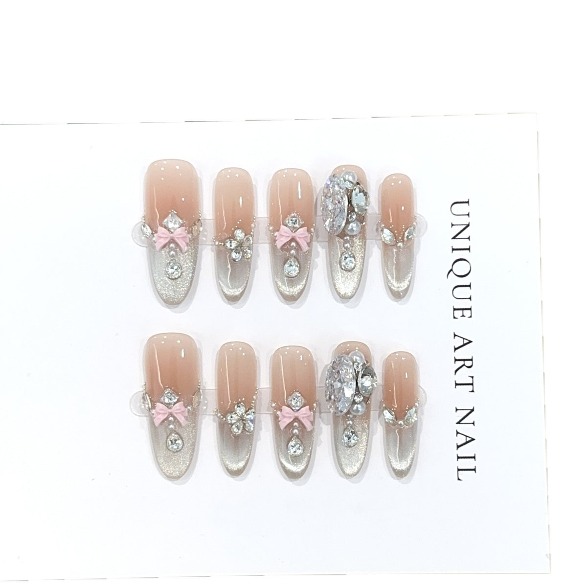 Glamouröse mit Strass und Schleife dekorierte Press-On Nagelset