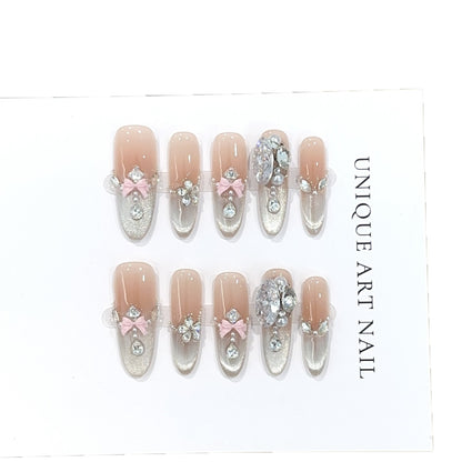 Glamouröse mit Strass und Schleife dekorierte Press-On Nagelset