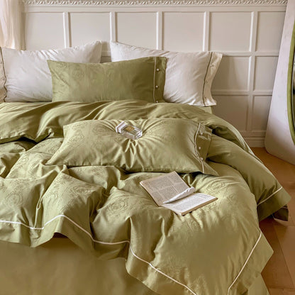 Luxuriöses Baumwollsatin-Bettwäscheset mit Damast-Jacquard und Kontrastpaspel
