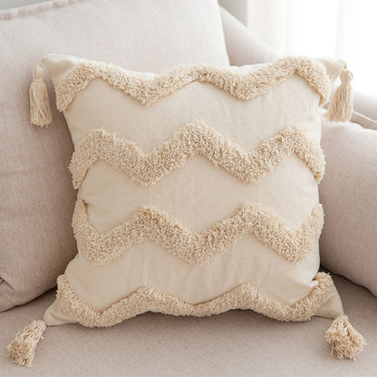 Quadratischer Zierkissenbezug im Boho‑Chic mit 3D‑Diamanttufting, Eckquasten und Baumwoll‑Leinen‑Mix Brehn