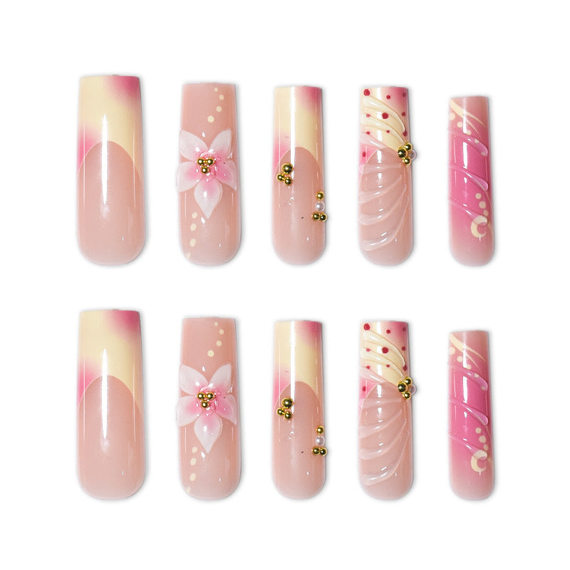 Künstlerisches florales und Pünktchen Press-On Nagelset Brehn