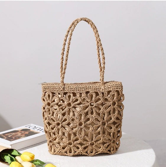 Damen Handgearbeitete Korbtasche mit floralen Häkelmustern Brehn