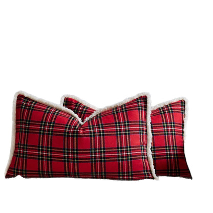 Plaid Sherpa-Trim Quadrat Dekorative Wurfkissenbezug