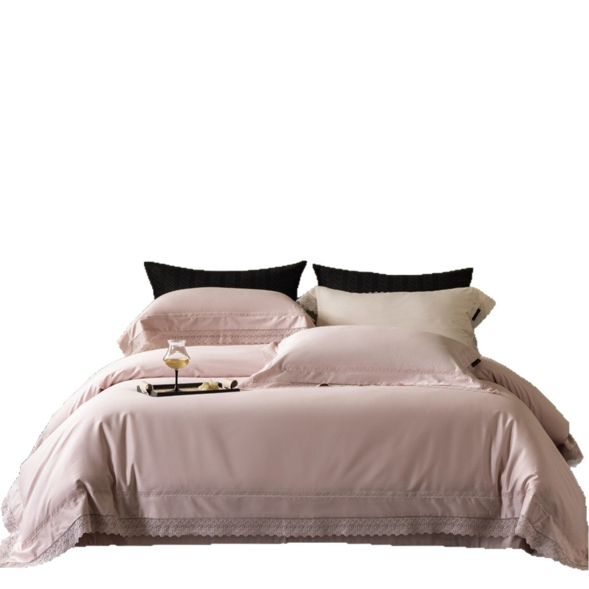 Luxuriöses Baumwollsatin Bettbezug-Set mit Spitzenkante