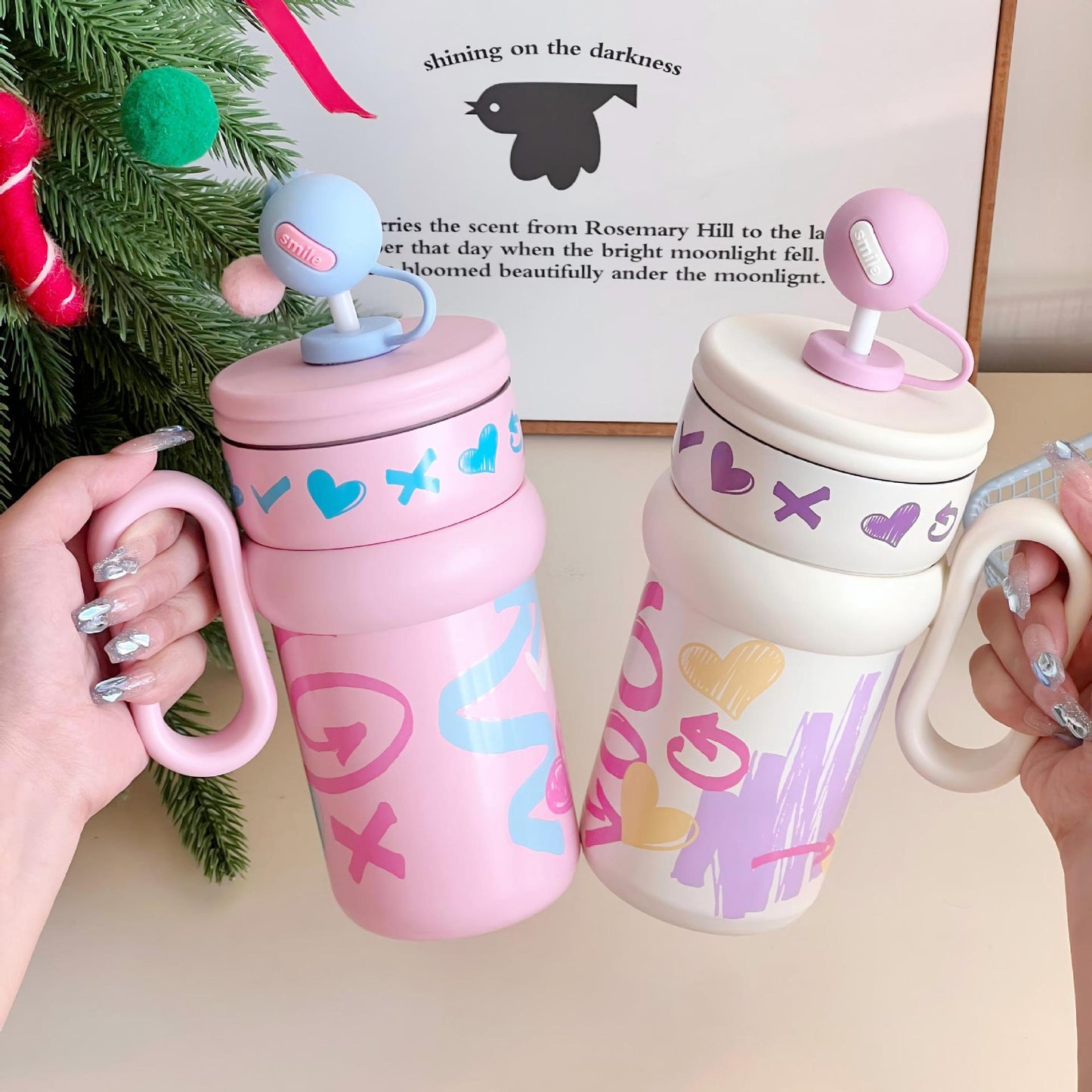 Damen Kinder-Trinkbecher mit integriertem Strohhalm und verspieltem Design Brehn