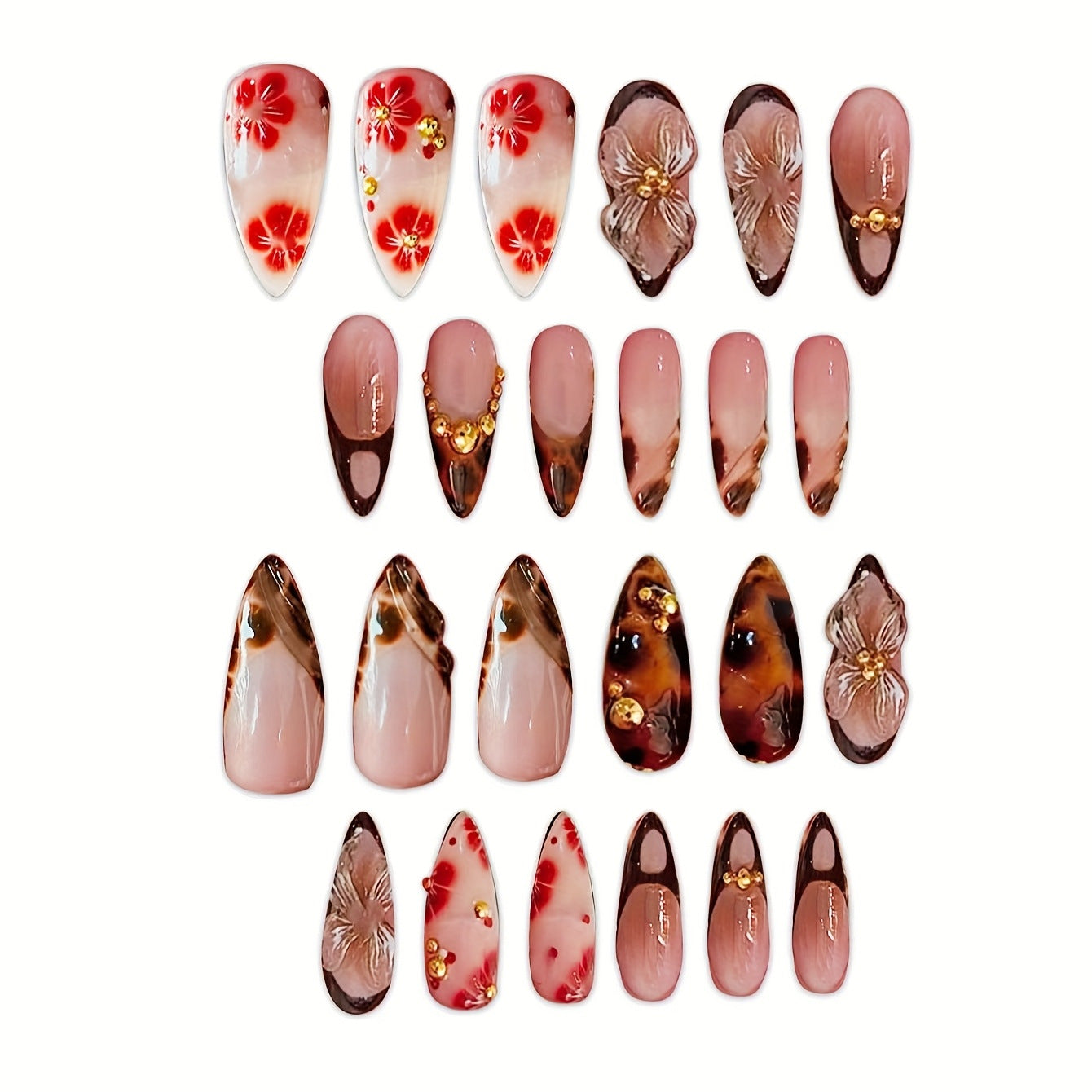 Künstlerisches Stiletto Press-On Nagelkunst Set Brehn