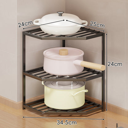 Eck-Drei-Stufen-hexagonaler Metall-Mesh-Küchen-Töpfe-und-Pfannen-Organizer-Regal