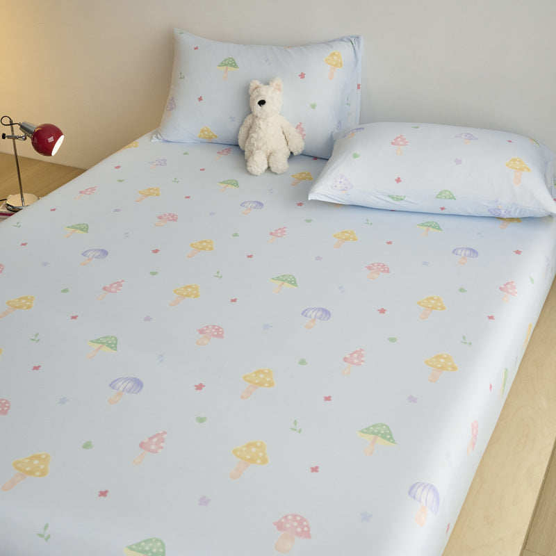 Spannbettlaken- und Kissenbezug-Set für Kinder aus weichem Baumwoll-Jersey mit Karomuster und Teddy-Print