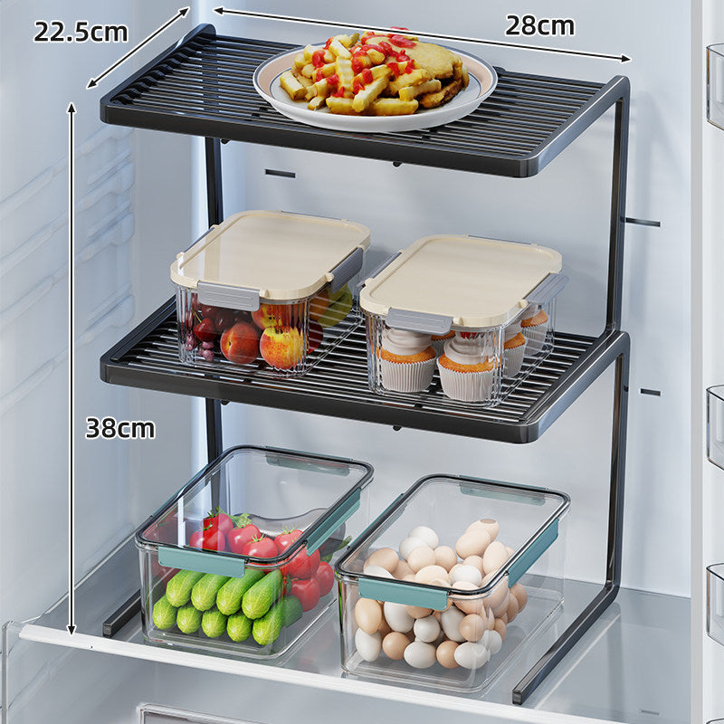 Doppelschicht Kühlschrank Regal Organizer Rack mit lamellierter Oberseite