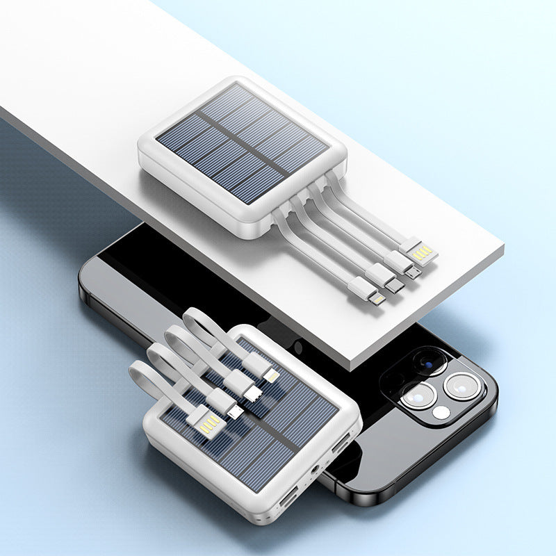 Tragbare Solar-Powerbank mit integrierten Ladekabeln und effizienter Schnellladefunktion Brehn
