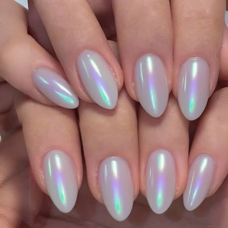 Iridescent mandelförmige Press-On Nägel Brehn