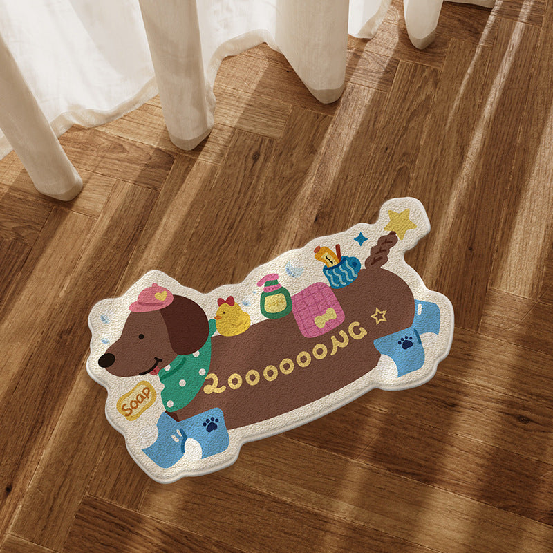 Novelty Dachshund-Shaped Plush Absorbent Bath & Entry Rug with Non-Slip Backing