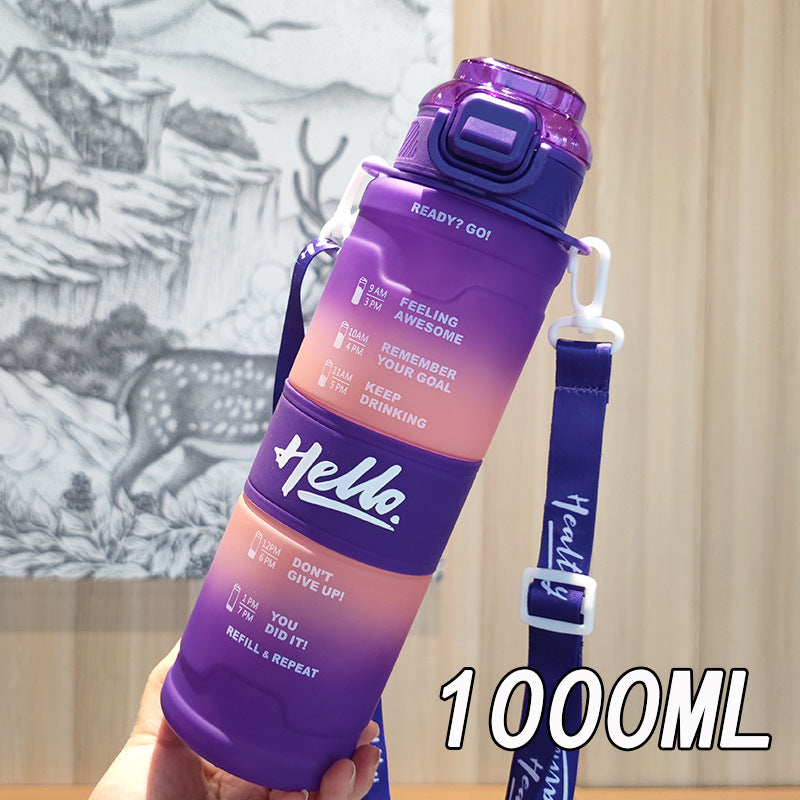 Damen Motivations-Trinkflasche mit Zeitanzeige und Schultergurt Brehn
