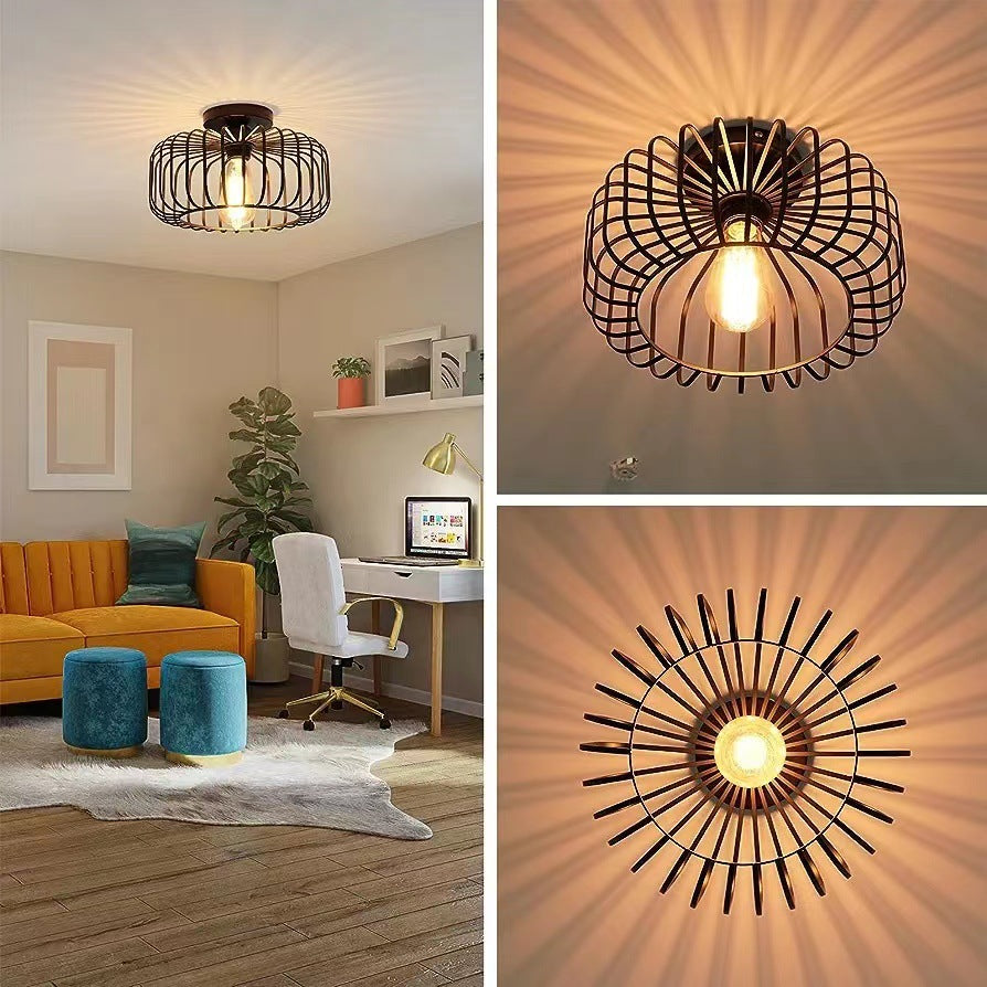 Brehn | Moderne Industrielle Vogelkäfig Deckenlampe Schwarz