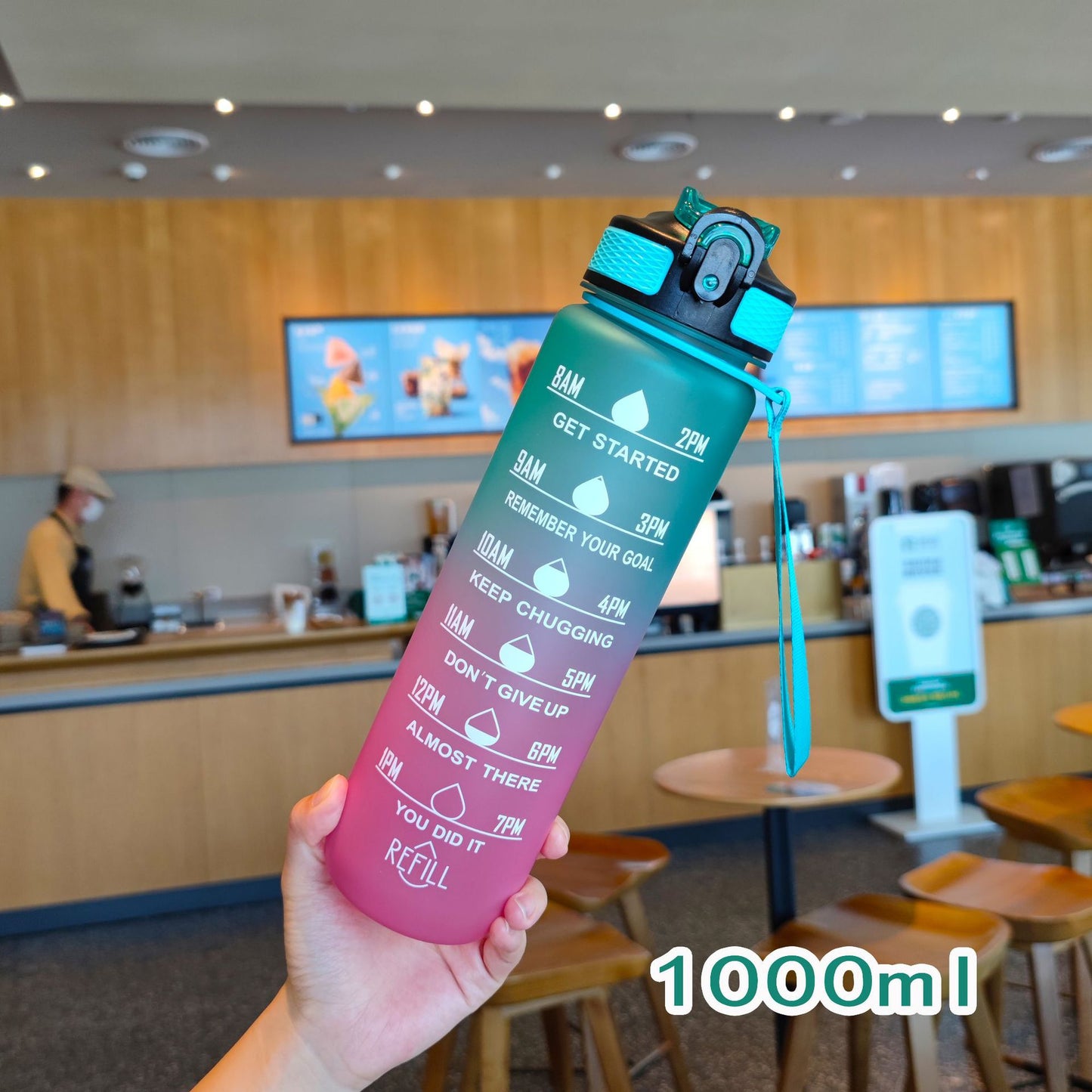 Damen motivierende Wasserflasche mit Zeitmarkierungen Brehn