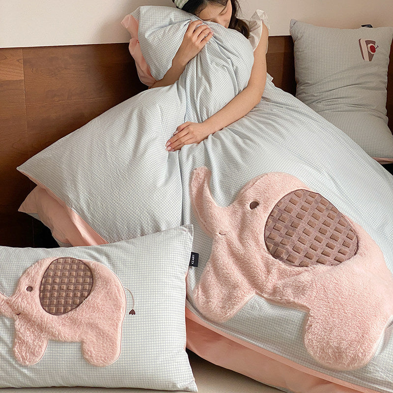 Wendbare Mikrofaser Bettbezug-Set mit plüschgesticktem Otter-Applikation und weichem kühlendem Stoff