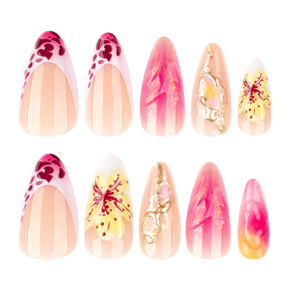 Kunstvolle Nagelverlängerungen mit Blüten- und Ombre-Design Brehn