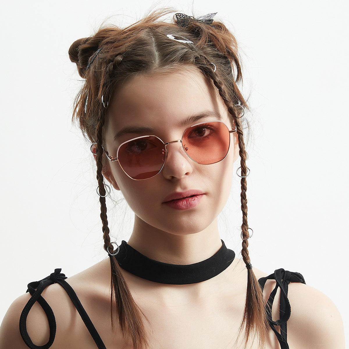 Damen modische Sonnenbrille mit schmalem Metallrahmen und blauen Gläsern Brehn