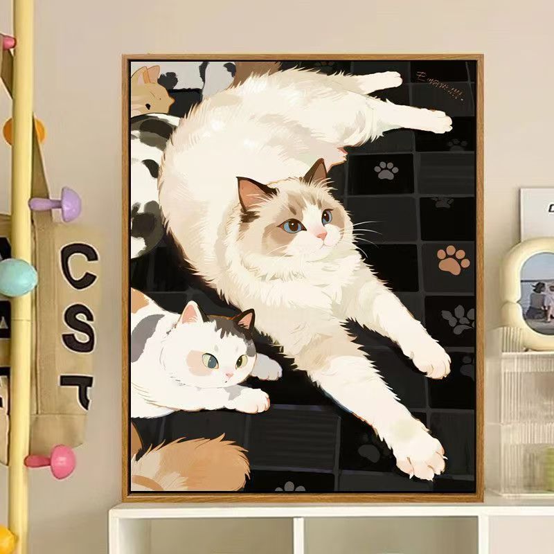 Niedliches katzenbasiertes dekoratives Leinwandkunstwerk Brehn