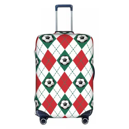 Unisex nan elastische Kofferschutzhülle mit Fußball-Argyle-Motiv, reißfestes Stretchcover für Trolley mit Griff- und Rollenöffnungen Brehn