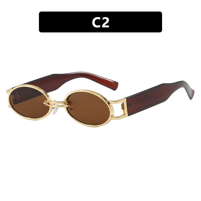 Damen ovalförmige Sonnenbrille mit goldenen Akzenten und stylischem Rahmen Brehn