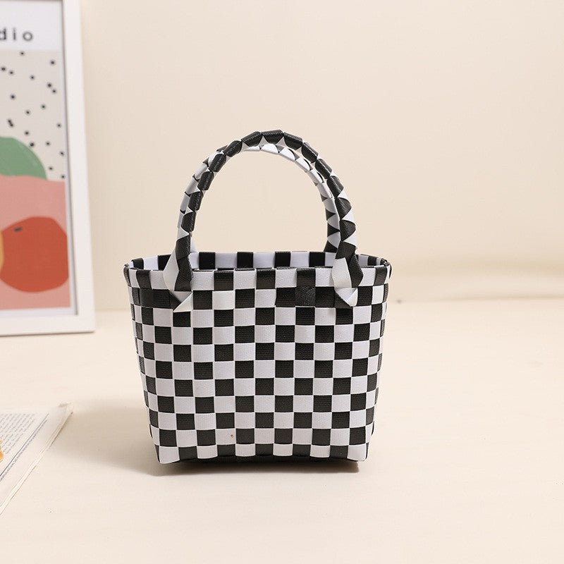 Damen Handtasche aus geflochtenem Kunststoff mit fröhlichem Muster Brehn