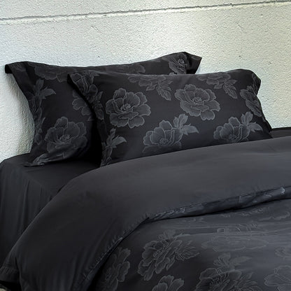 Satin-Bettbezug-Set mit dezentem Ton-in-Ton Blumenjacquard