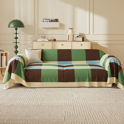 Quilted Oversized Plaid Sofa Slipcover with Armrest Drapes and Non-Slip Backing