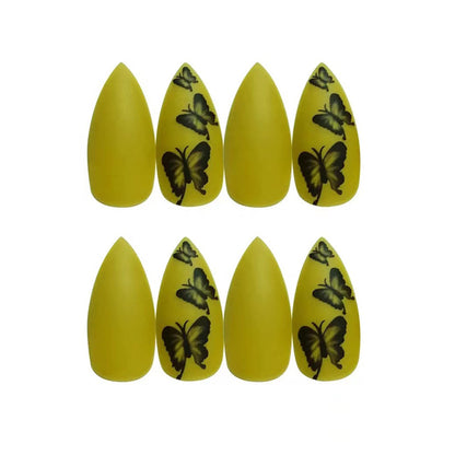 Künstlerisches Stiletto Press-On Nagelkunstset mit Schmetterlingsdesign