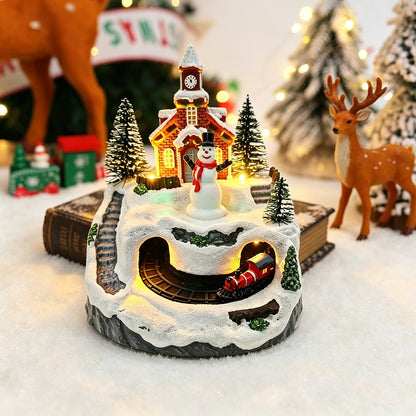 Bewegliches Weihnachtsdorf mit Lichtern und Schneemann Brehn