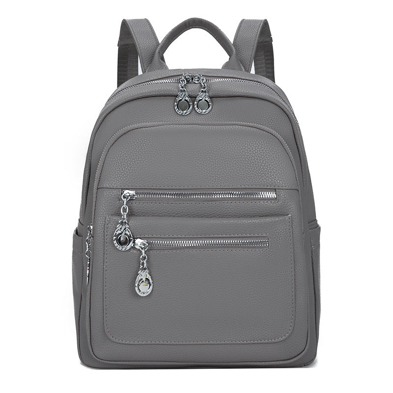 Stylischer Mehrfach-Taschen Leder-Rucksack Brehn