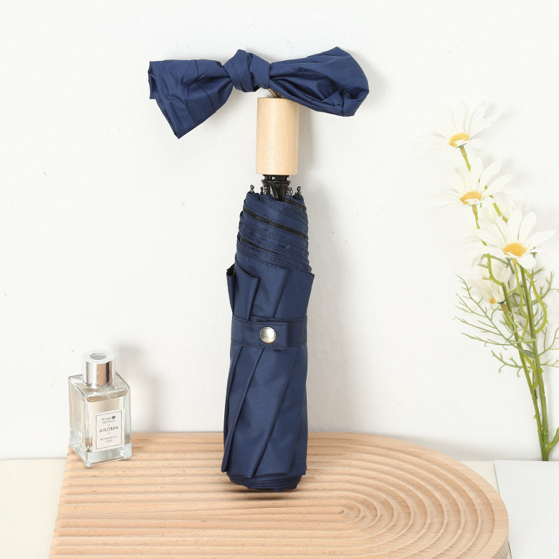 Damen Eleganter Falt-Regenschirm mit Holzgriff Brehn
