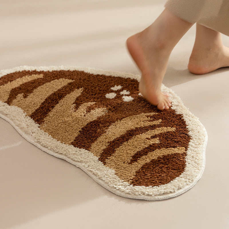 Badezimmer‑Badematten‑Set Brehn mit handgetuftetem Keks- und Brot‑Design, weichem Mikrofaser‑Flor und rutschfester Gummiunterseite