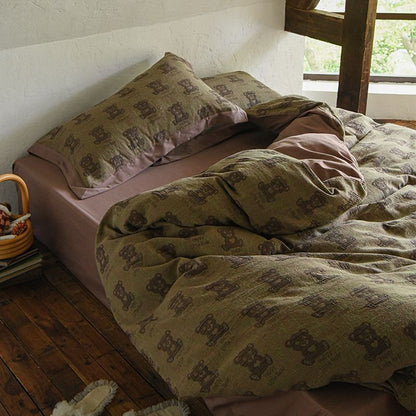Teddy-Motiv Gewaschenes Baumwoll-Percale Bettwäsche-Set