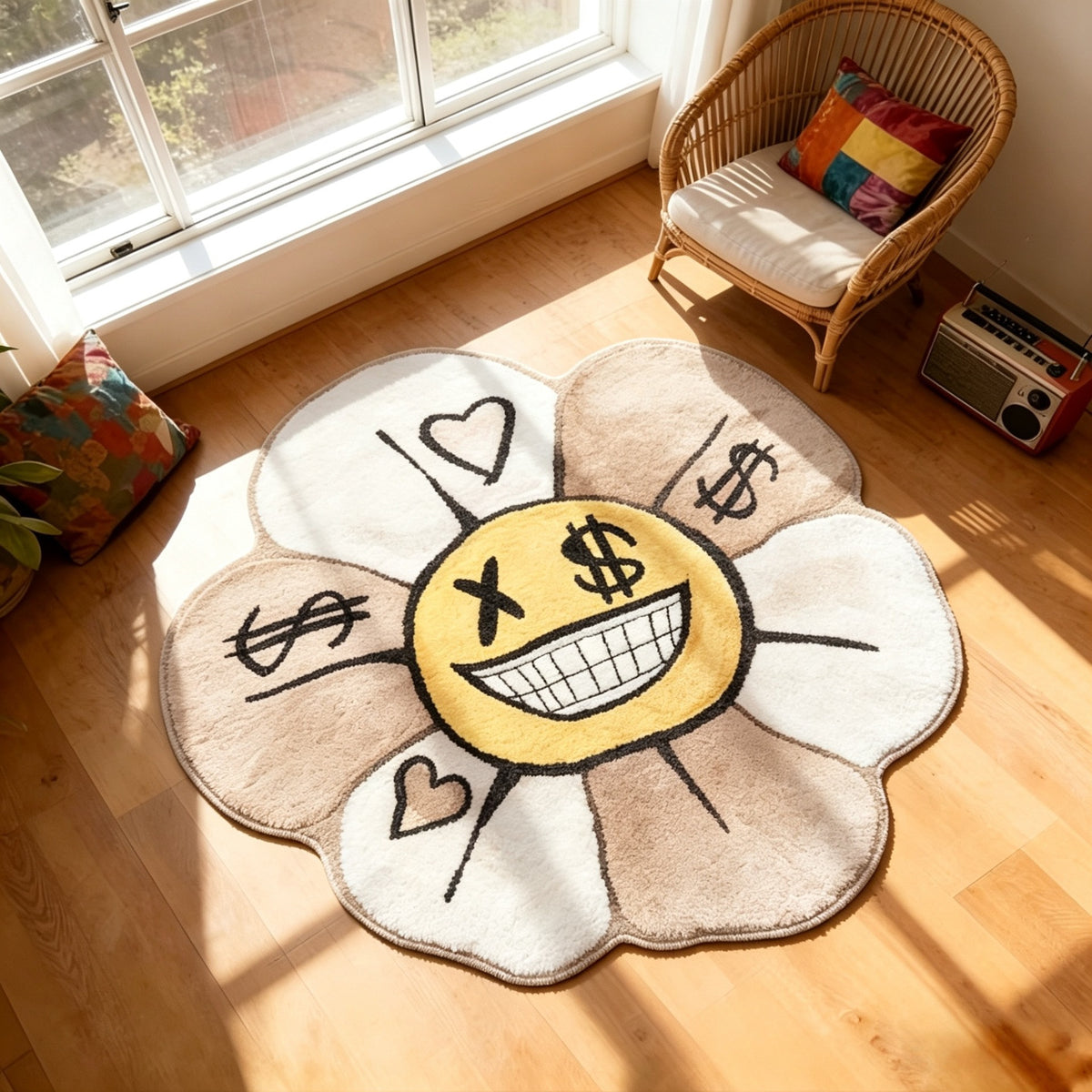Dekorativer Emoji-Blumenförmiger Teppich