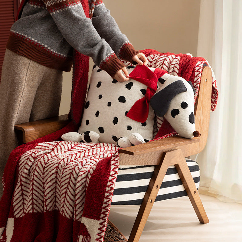 Dekoratives Strick-Kuschelkissen in Hundeform mit gestepptem Körper und Schleifen-Detail Brehn