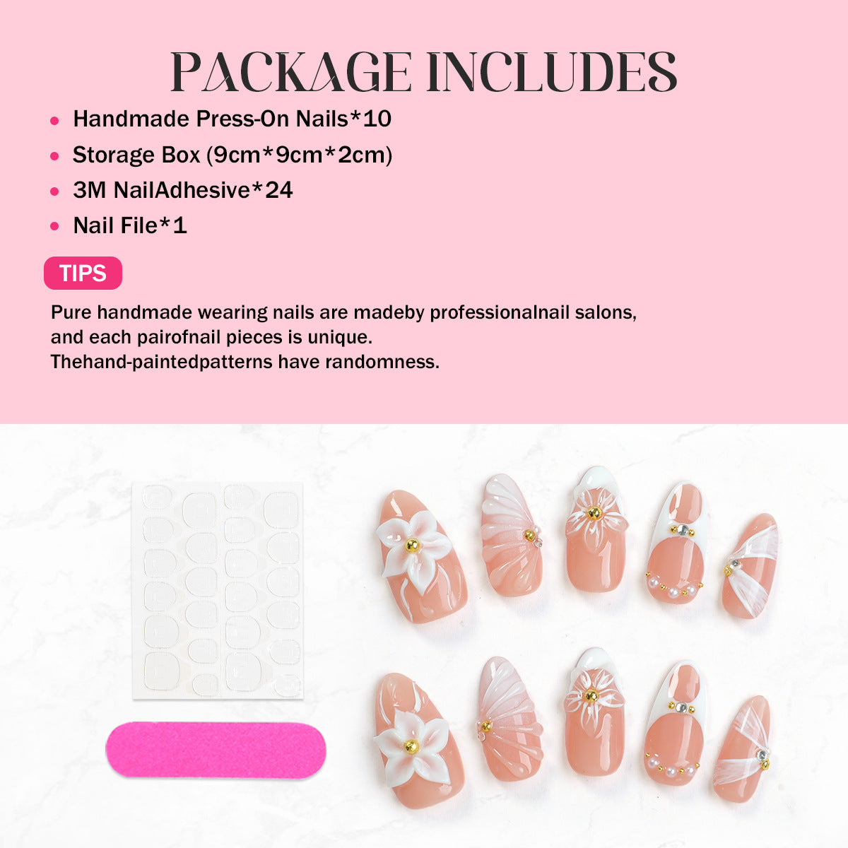Kunstnagelset mit floralen Verzierungen und strahlenden Akzenten Brehn