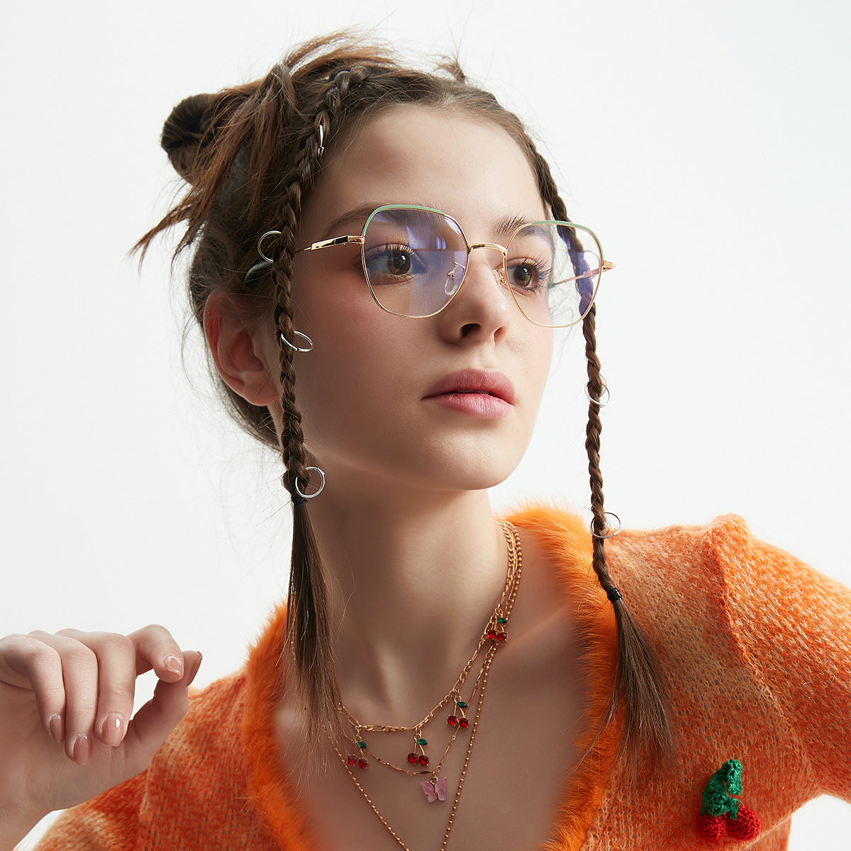 Damen modische Sonnenbrille mit schmalem Metallrahmen und blauen Gläsern Brehn