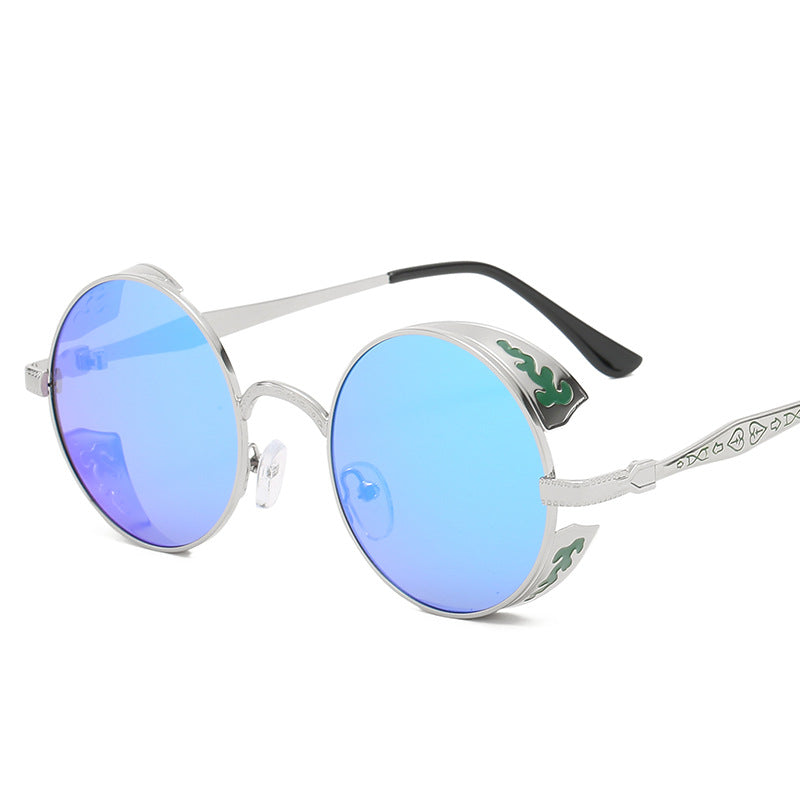 Damen runde Sonnenbrille mit luxuriösem Goldrahmen und dekorativen Elementen Brehn