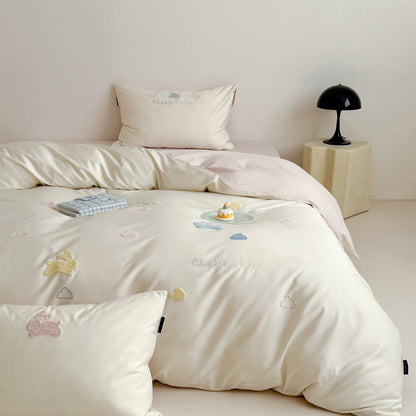 Bestickte Cloud Baumwollsatin Bettbezug Set