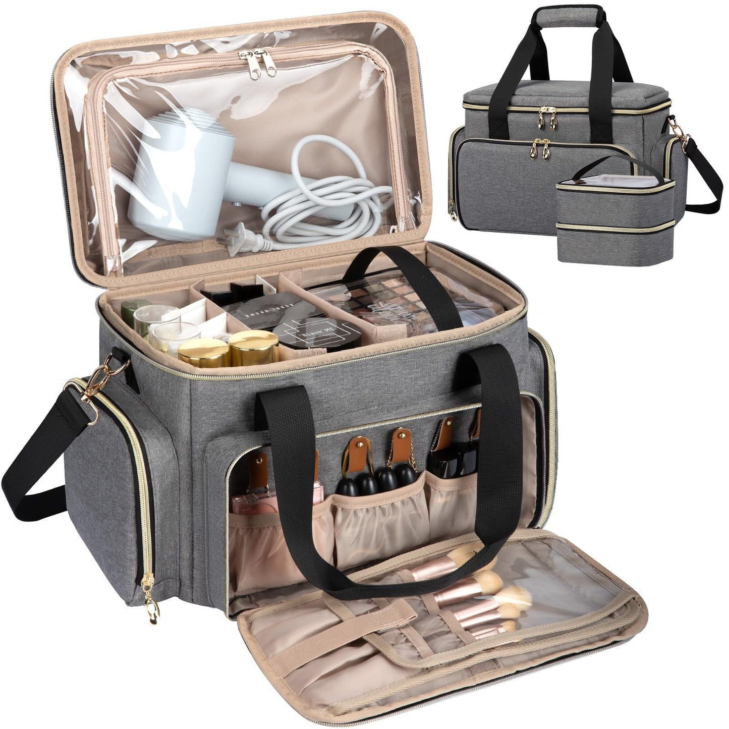 Kosmetik-Organizer-Tasche mit Mehrfacher Unterteilung und Transparenten Fächern Brehn