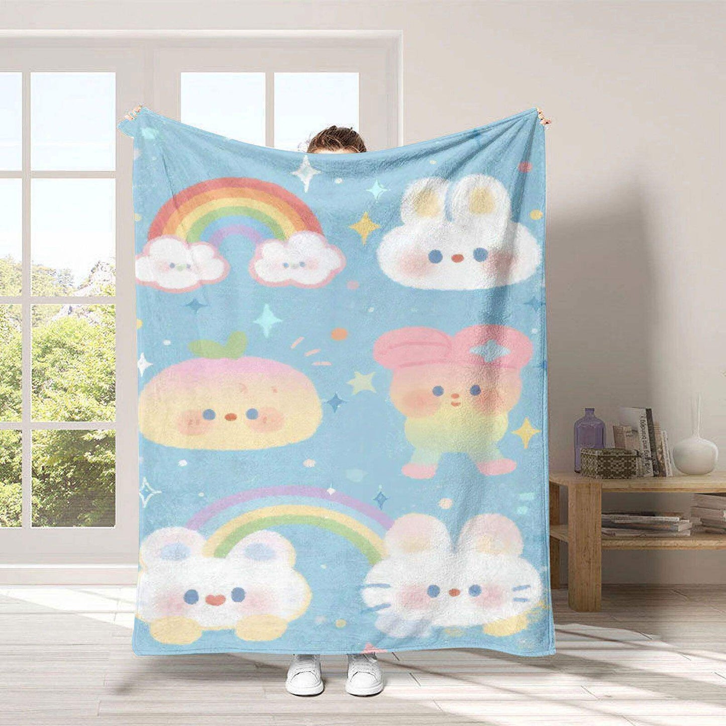Gemütliche Regenbogen-Thema Fleece-Wurfdecke