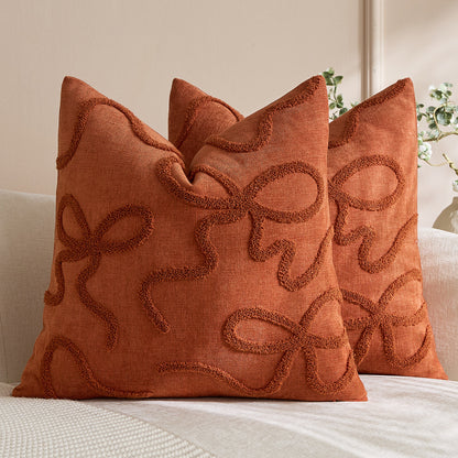 Quadratisches, strukturiertes Loop-Appliqué-Leinen-Mischkissenbezug