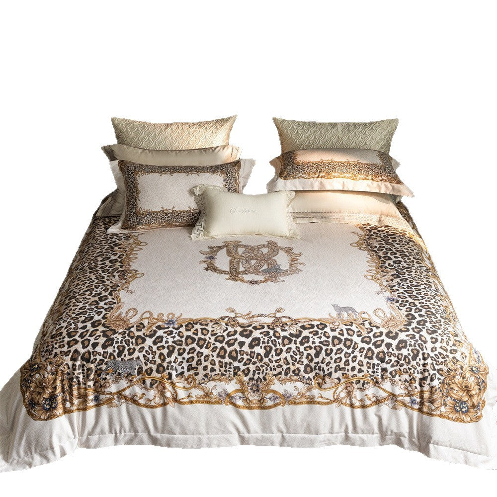 Luxuriöse Satin-Bettwäsche-Garnitur mit barockem Leopardenmotiv