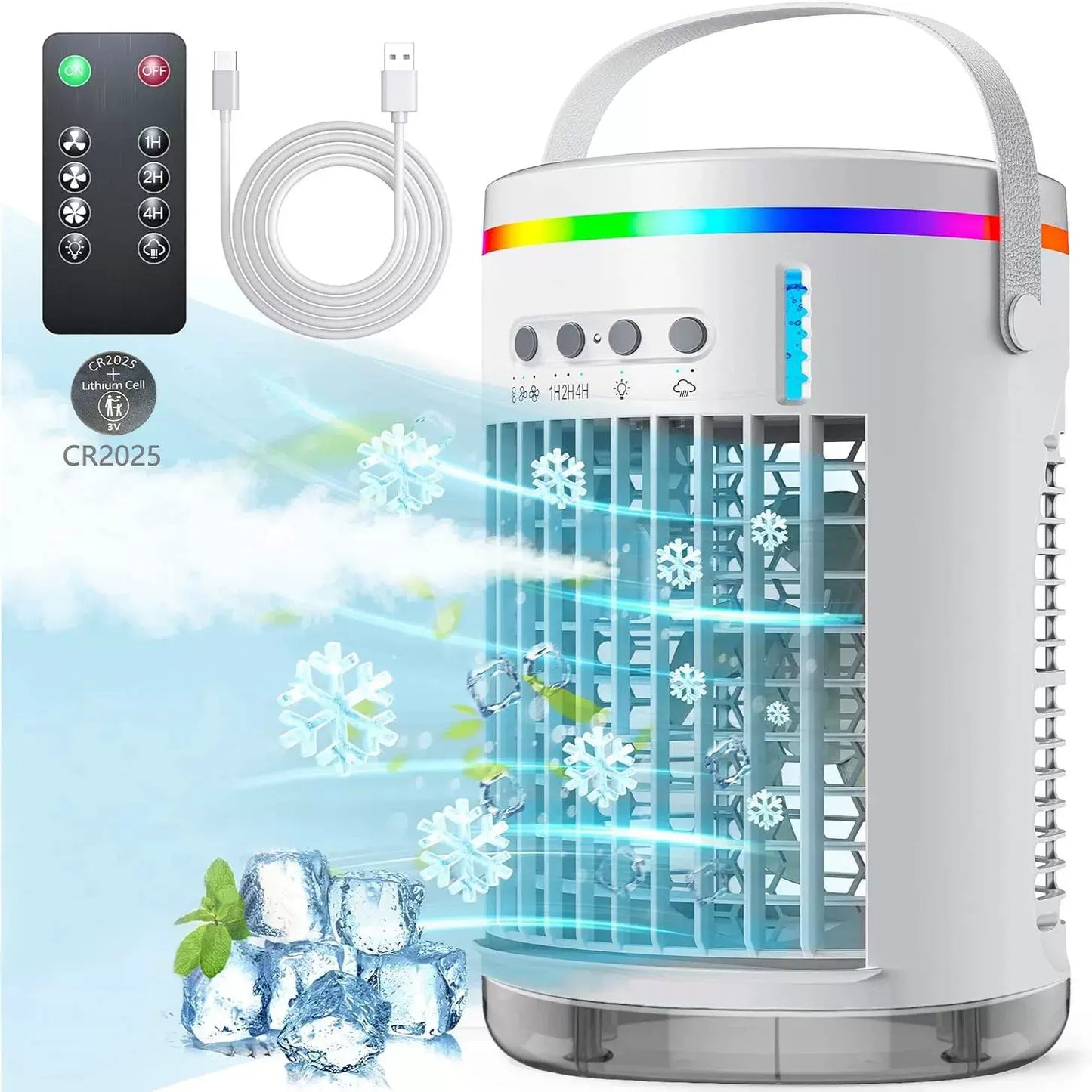Unisex Einheitsgröße kompakt tragbarer evaporativer Luftkühler mit USB-Stromversorgung Fernbedienung LED-Stimmungslicht Brehn