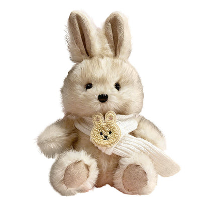 Plüsch Sitzender Hase Comforter Spielzeug mit Ultra-Weichem Kunstfell, Besticktem Gesicht und Strickschal Brehn
