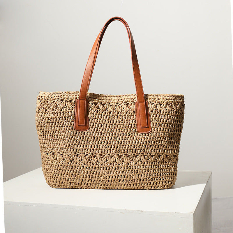 Geflochtene Basttasche mit Robusten Ledergriffen Brehn