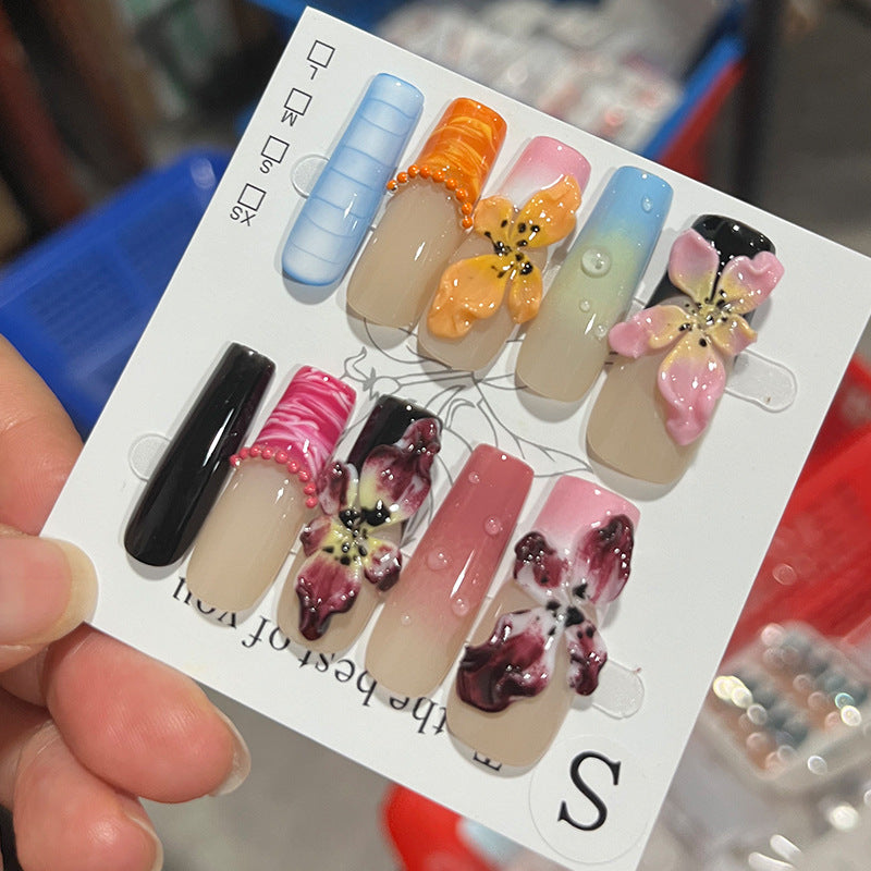 Handgefertigtes florales Design Press-On Nagelset Brehn