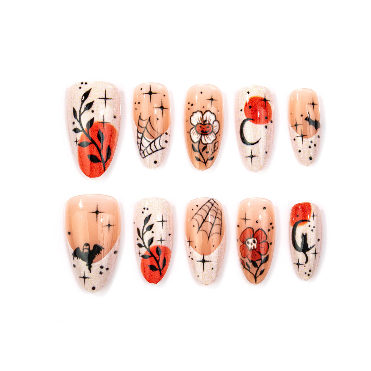 Künstlerisches Gothic Blumendruck-Nagelkunstset Brehn
